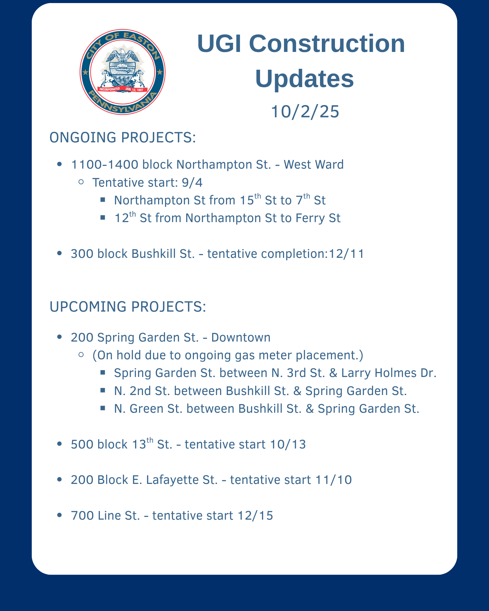 UGI construction updates